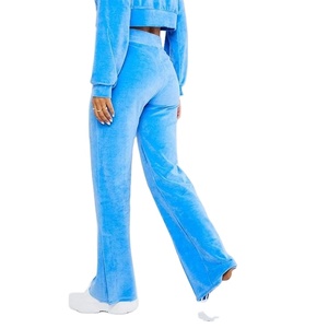 Ensemble de survêtement réversible pour femme en velours bleu épais, avec pantalon de jogging large et sweat à capuche court - Product Image 4