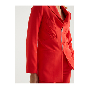 เสื้อแจ็คเก็ตเบลเซอร์ผู้หญิงแขนยาวมีซิปและดีเทลแบบคัพ - Product Image 5