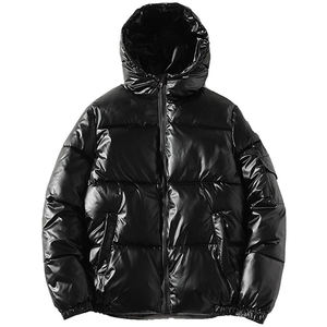 Veste matelassée à capuche pour homme, hiver, noire, logo OEM sur le devant, personnalisable, brillante, imperméable, réversible, élégante - Product Image 1