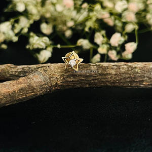 14K Solid <b>Gold</b> STAR Nostril Natural Diamond <b>Nose</b> Ear Piercing Fine Jewelry. - Product Image 3