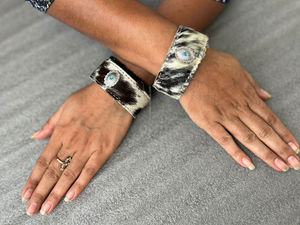 ใหม่หินเทอร์ควอยซ์และของแท้หนัง Cowhide สร้อยข้อมือเครื่องประดับตะวันตกปรับ Snap ผมบนซ่อนสร้อยข้อมือผู้หญิงสร้อยข้อมือ - Product Image 3