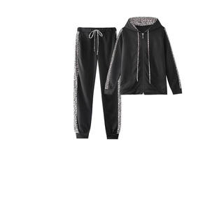 Survêtement imprimé léopard rose pour femme, ensemble sweat à capuche zippé et pantalon, survêtement décontracté pour femme à prix de gros - Product Image 4