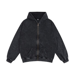 Sweat à capuche surdimensionné lourd 100% coton pour hommes de grande taille fermeture éclair complète avec des blancs d'hiver de conception brodée pour la personnalisation - Product Image 2