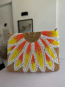 VLemon Unique Yellow Lemon Glass Beaded <b>Clutch</b> Purse with Customized Design for Summer Vacation <b>White</b> <b>Bag</b> and Assortments - Product Image 2