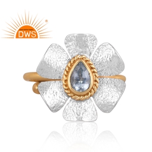 Dernière conception faite à la main 18K plaqué or topaze bleue naturelle bague de conception florale de pierres précieuses fabricant de bijoux personnalisés - Product Image 4
