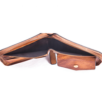 Dompet pria Vintage kustom perjalanan bisnis grosir dompet ritsleting kulit pedesaan tempat kartu bisnis RFID dompet ritsleting bergaya