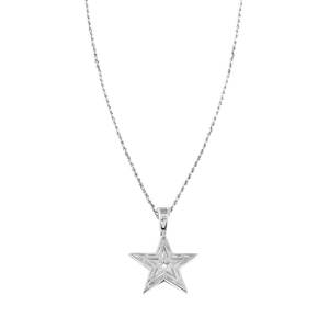 Colgante de estrella de Diamante Real de lujo en oro blanco de 10K Diseño solitario clásico para ocasiones especiales disponible para la venta - Product Image 2