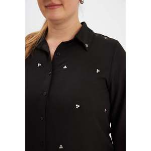 Blusa Tejida con Detalles en Piedra Negra Talla Grande RMG para Mujer - Elegante Top de Manga Larga con Adornos - Product Image 4
