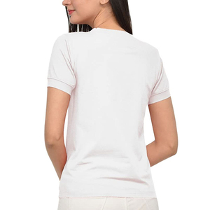 卸売り女性用カジュアルTシャツ無地ホワイトトップス通気性コットンユニークなパッチデコレーションプリント - Product Image 4