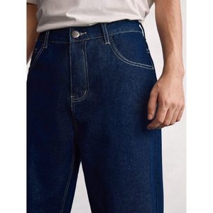 Jean en denim pour homme style vintage DX bleu pierre, coupe droite, jambe large, écologique, respirant, délavé, ample, grande taille, léger, été - Product Image 2