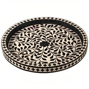 Plateau de service en incrustation d'os motif floral artistique plateau de service en incrustation d'os fait à la main artisans indiens pour servir du café - Product Image 5