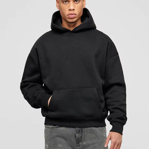 OEM Men's <b>Black</b> Oversize Pullover Hoodie Set 50% Cotton 50% Polyester <b>Long</b> <b>Sleeve</b> Printed Sweatshirt Washed Hooded Wholesale - Product Image 1