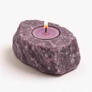 Lepidolite Gemstone Candle Holder <b>Natural</b> <b>Crystal</b> Tealight Holder Handmade Eco-Friendly Healing Stone Home Decor Valentine's Day - Product Image 1