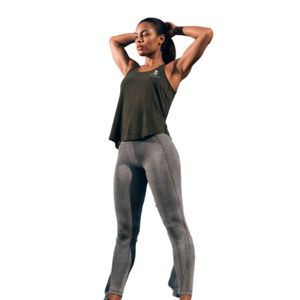 Women's High Waist Gray Athletic Leggings with <b>Black</b> Sleeveless Workout <b>Tank</b> <b>Top</b> Activewear Set - Product Image 2