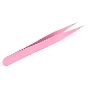 グレーロックスによるピンク色のストレートポイントの高品質まつげピンセット