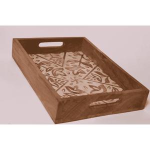 Bandeja de Servir de Madera de Mango con Acabado Natural Hecha a Mano con Asas Diseño Tallado Rectangular Bandeja de Decoración para Cocina y Hogar en Oferta - Product Image 2