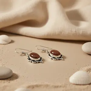 Boucles d'oreilles pendantes en argent 925 avec pierre précieuse en pierre de soleil, bijoux de mode pour femmes - Product Image 3