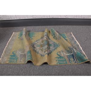 Alfombra Vintage Pequeña de 1.4x2.9 pies, Alfombra Turca, Alfombra de Lana con Bordes Azules y Amarillos - Product Image 5