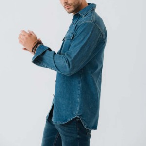 เสื้อยีนส์ใส่สบายสำหรับผู้ชายเสื้อผ้าซาตินผ้าฝ้ายผลิตตามสั่ง - Product Image 5