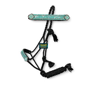 Wholesale Western Equestrian Horse Halter Leather Noseband <b>Braided</b> Mule Tape Rope Lead 7.5 Foot Long Attached Lead Customizable - Product Image 3