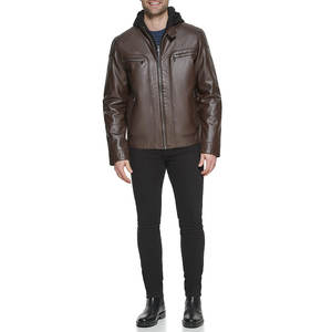 Veste en cuir de motard vintage pour homme, en cuir véritable, rembourrée - Product Image 1