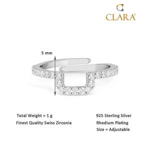 NOVAMART Fine Rhodium Plated Diamond U Shape <b>Dainty</b> Finger <b>Ring</b> with Adjustable Band (925 Sterling Silver) Wholesale Export - Product Image 5
