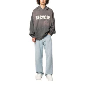 เสื้อฮู้ดผู้ชายแบบมีความสุขมีฮู้ดเปิดไหล่ตกโอเวอร์ไซส์ลายพิมพ์สกรีนวินเทจ - Product Image 3