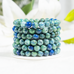High Quality Azurite Malachite 8mm Round <b>Beaded</b> <b>Bracelet</b> Lovers Pattern Classic Style for Meditation Tibetan Buddhism Occasions - Product Image 1
