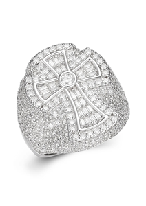 Bague en argent 925 plaqué rhodium avec moissanite en forme de baguette glacée unique, style hip-hop, design religieux chrétien, pour homme - Product Image 4