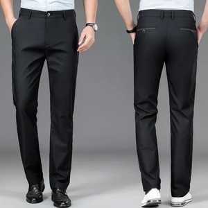 Pantalon long décontracté pour hommes Costume d'affaires noir élastique à quatre côtés à jambe droite Léger pour un usage quotidien Taille moyenne - Product Image 4