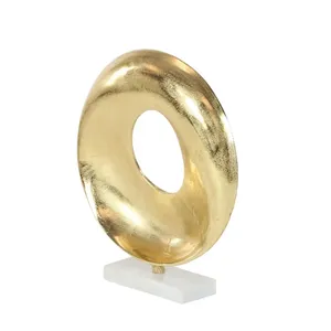 Aluminum Metal Geometric Decorative Sculpture Home Decor <b>Statue</b> with Marble Base Accent modern polished sculpture Figurine <b>Gold</b> - Product Image 2