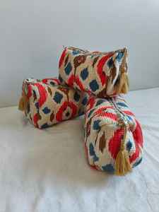 Set Of 3 Cotton Quilted Makeup <b>Bag</b> & <b>Organizer</b> Cotton Toiletry Case <b>Travel</b> <b>Bag</b> Ikat Print Makeup <b>Bag</b> Toiletries <b>Organizer</b> <b>Bag</b> - Product Image 5