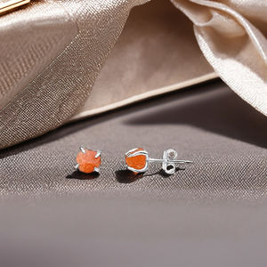 Raw Sunstone <b>Stud</b> <b>Earrings</b> <b>for</b> <b>Women</b> 5-7mm Natural Gemstone Handmade Gold-Plated <b>Silver</b> Jewelry <b>for</b> Gift - Product Image 4