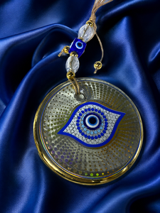 DNB1001 13 cm Handmade Elephant Evil Eye <b>Wall</b> <b>Hanging</b> Ornament with Embossed Glass Nazar Bead and Gold Stripes - Product Image 6