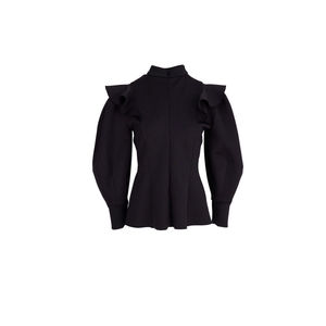 Blusa de punto negra para mujer con mangas con volantes - Product Image 3