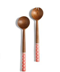 Ensemble de 2 pièces en bois d'acacia, poignée en résine grise de style populaire américain, ustensiles pour servir les couverts à salade, cuillère et fourchette, serveur à salade - Product Image 3