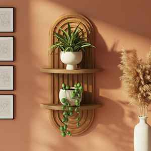 Premium Modern Two Tier Arched Wooden <b>Wall</b> <b>Shelf</b> Boho Floating Display Rack Mid Century Decor Accent For Living Room Bedroom - Product Image 1