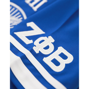 Maillot de football bleu royal Zeta Phi Beta 100% polyester brodé équipe bouclier fidèle à la taille col en V Double ourlet rayé - Product Image 4