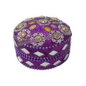 Caja de hierro redonda púrpura con tapa para Sindoor Kumkum Vermillion y chicas, organizador de almacenamiento de joyas - Product Image 1