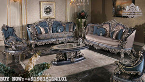 Ensemble de canapés de salon de style baroque noir et or Ensemble de meubles de salon royal luxueux Ensemble de canapés de luxe de style couronne royale dorée - Product Image 4