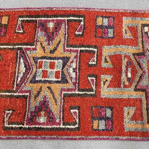 Turkish <b>Runner</b> Rug 2.8x9.3 ft (86x284 cm), Herki <b>Red</b> Solid Vintage Rug - Product Image 3