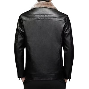 Vêtements pour hommes Manches longues Poches Fermeture éclair Veste coupe-vent Hiver Faux cuir noir en fourrure Moto Casual Vestes en PU pour hommes - Product Image 4