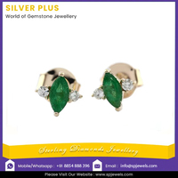 Keluaran terbaru minimalis kecil anting kancing 14K anting emas padat Marquise zamrud anting Producible dalam 10K/18K