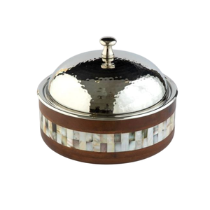 Chauffe-plat en acier inoxydable martelé avec couvercle en forme de dôme et base en bois Chauffe-plats pour buffet Chauffe-plats au prix d'usine - Product Image 3