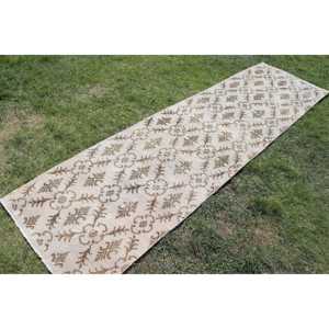 Tapis vintage 2,6x9 pieds, tapis turc, tapis persan en laine blanche - Product Image 1