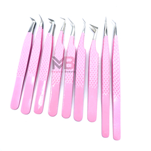 Pinzas de extensión de pestañas con agarre de diamante, puntas de plata recubiertas de Color rosa, acero inoxidable con nombre de marca personalizado - Product Image 2