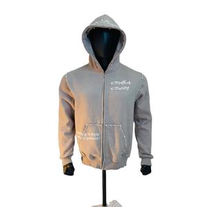 Sudadera con capucha para hombre, estilo urbano, informal, vintage, con lavado ácido, 100% algodón, con cremallera, de alta calidad, oversize, con pedrería personalizada, ecológica - Product Image 1