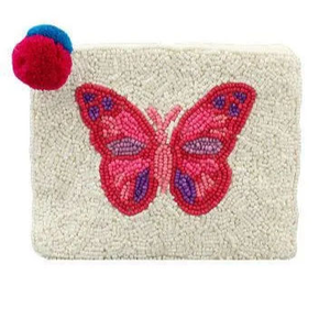 Pochette artisanale bohème vintage pour mariée, ornée de perles et de papillons, avec fermeture éclair, cadeaux pour filles, couture et broderie - Product Image 1