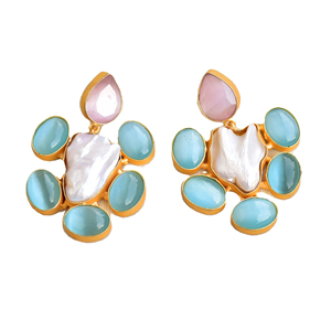 ต่างหูทรงหยดน้ำไข่มุกช่างฝีมือเคลือบด้วยพลอยขัดเงาสีทองมุกเคลือบเงาและผลิตเครื่องประดับคุณภาพระดับช่างฝีมือ - Product Image 2