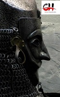 Casco Vikingo Medieval Normando de Acero Antiguo, Medio Enmascarado, con Armadura de Malla, Fundición a Presión 3D, para Año Nuevo Chino y Halloween, Negro